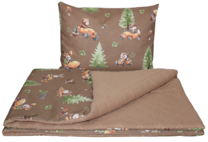 Muślinowy komplet pościeli FOXI CHOCO 3el: kołderka + poduszka